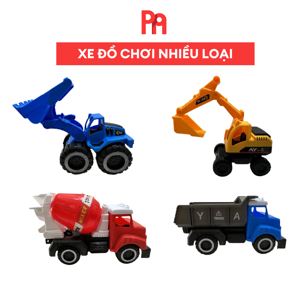 Xe đồ chơi nhiều xúc cát, xe chở cát, xe tải, xe bồn đồ chơi nhiều mẫu nhựa tốt cứng cáp - POMI