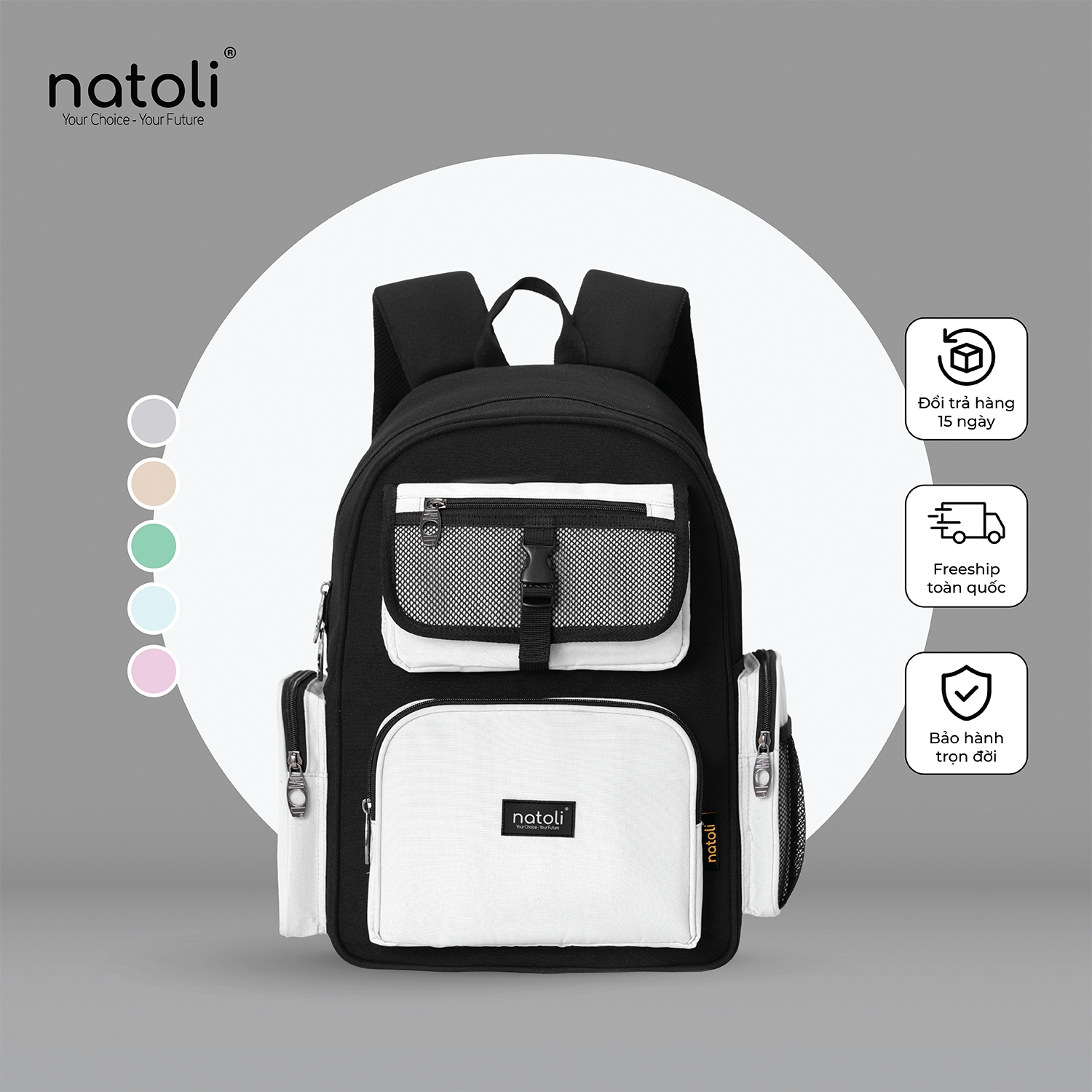 Balo nam nữ ICON BACKACK B13 chính hãng NATOLI, Cặp đi học chất vải canvas fashion kháng nước dày dặn chống sốc
