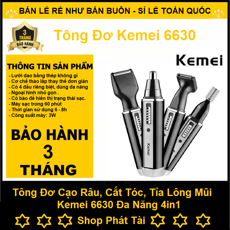 Tông đơ cắt tóc gia đình người lớn và trẻ nhỏ đa năng 4 in 1 Cắt tóc, cạo râu, tỉa lông mũi và tỉa lông mày chuyên nghiệp Kimei KM 6630