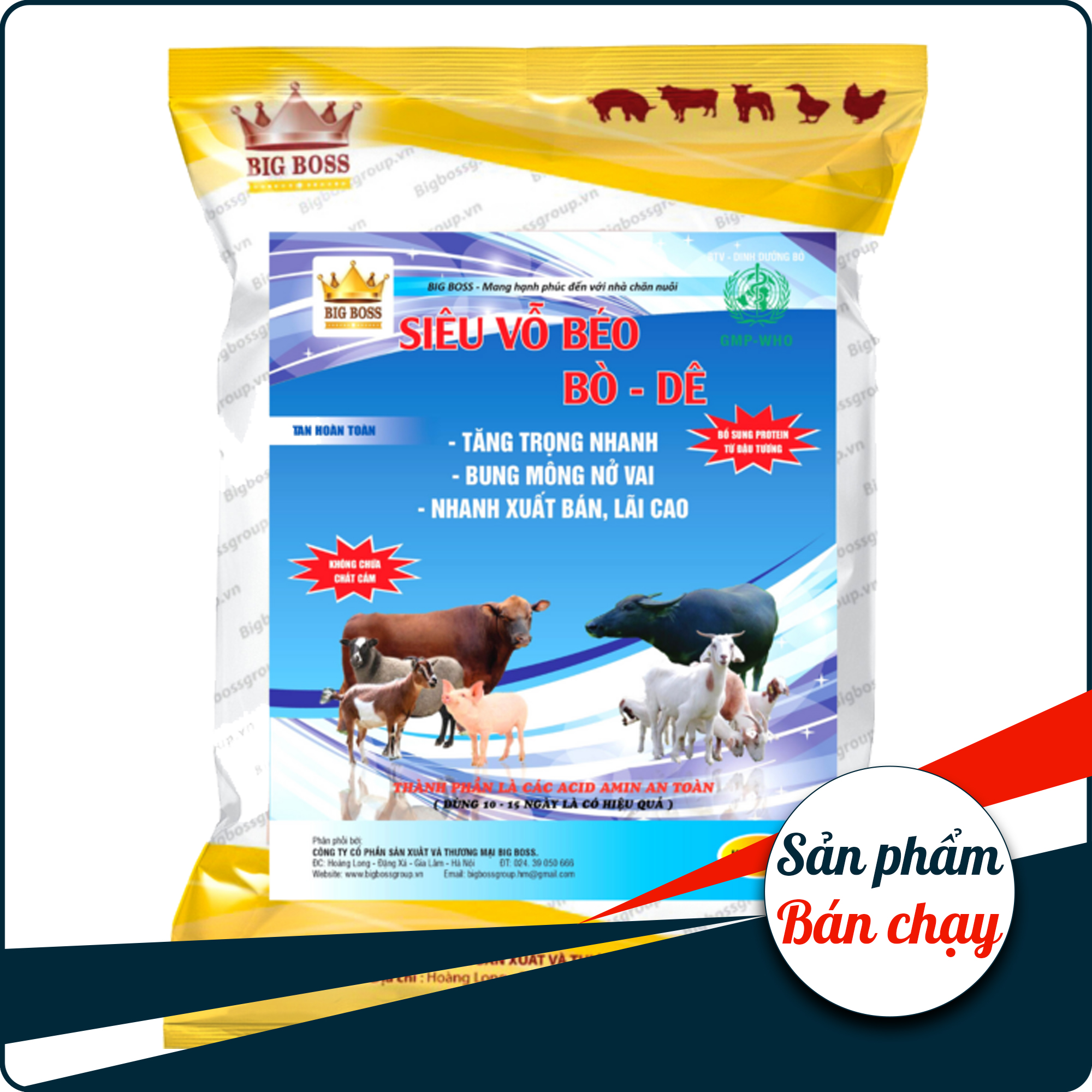 Siêu Vỗ Béo Bò, Dê - Bổ sung vitamin, khoáng chất. Giúp Bò, Dê nhanh đạt cân, nhanh xuất bán