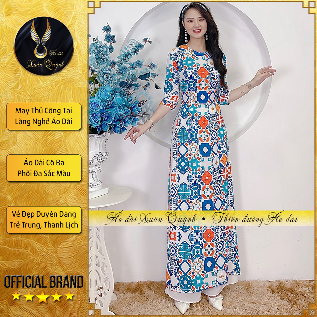 Siêu Phẩm Áo Dài Cô Ba Sài Gòn Tôn Dáng, Trẻ Trung Tặng Tuban Lụa Habutai K79 - Áo Dài Xuân Quỳnh