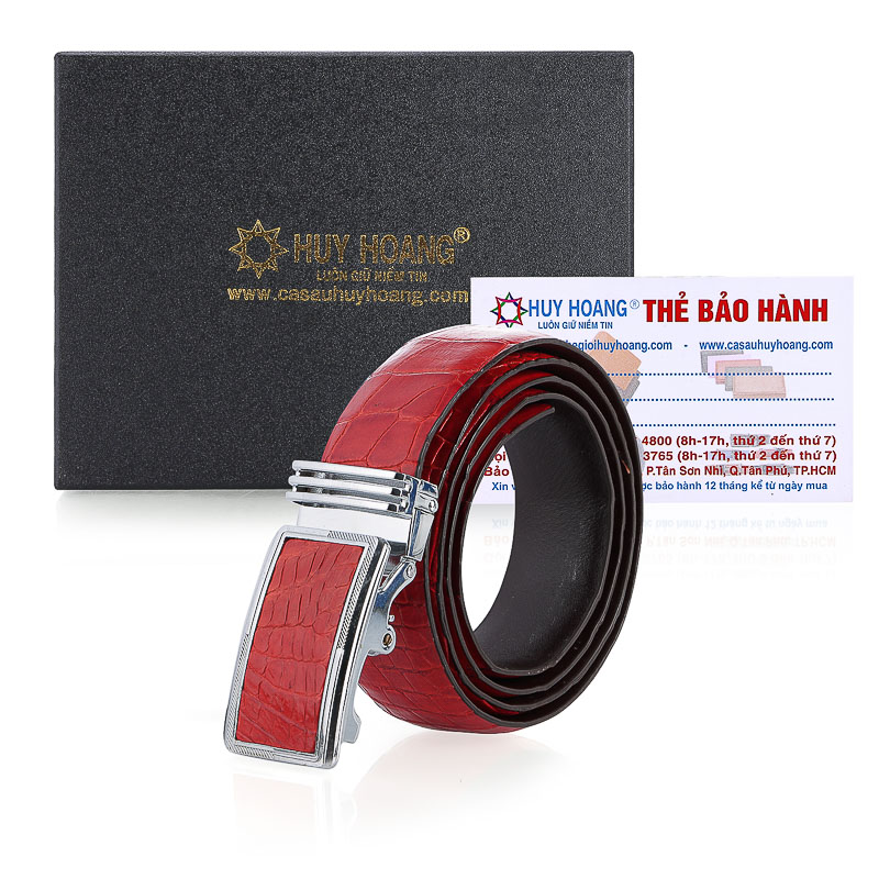 Thắt lưng nam da cá sấu màu đỏ hk4256