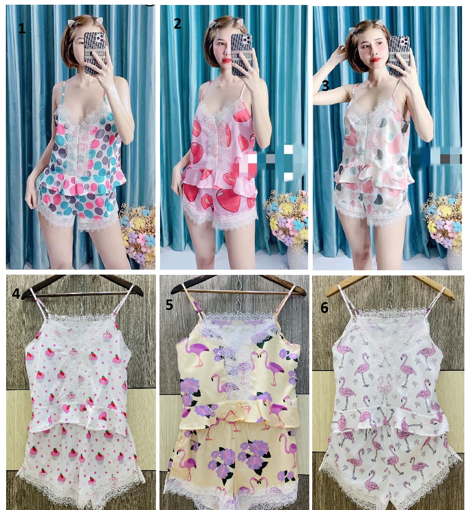 Đồ bộ 2 dây lụa tơ tằm phối ren