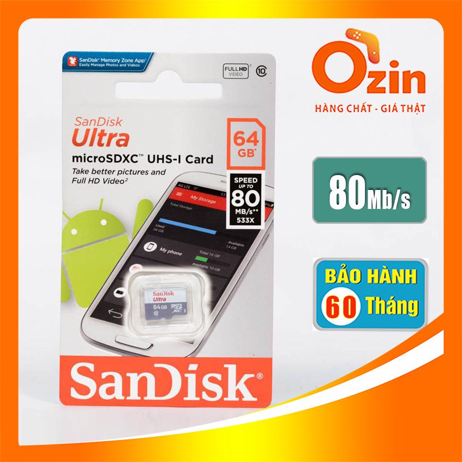 Thẻ nhớ micro SD sandisk Ultra 64GB 80Mb/s class 10