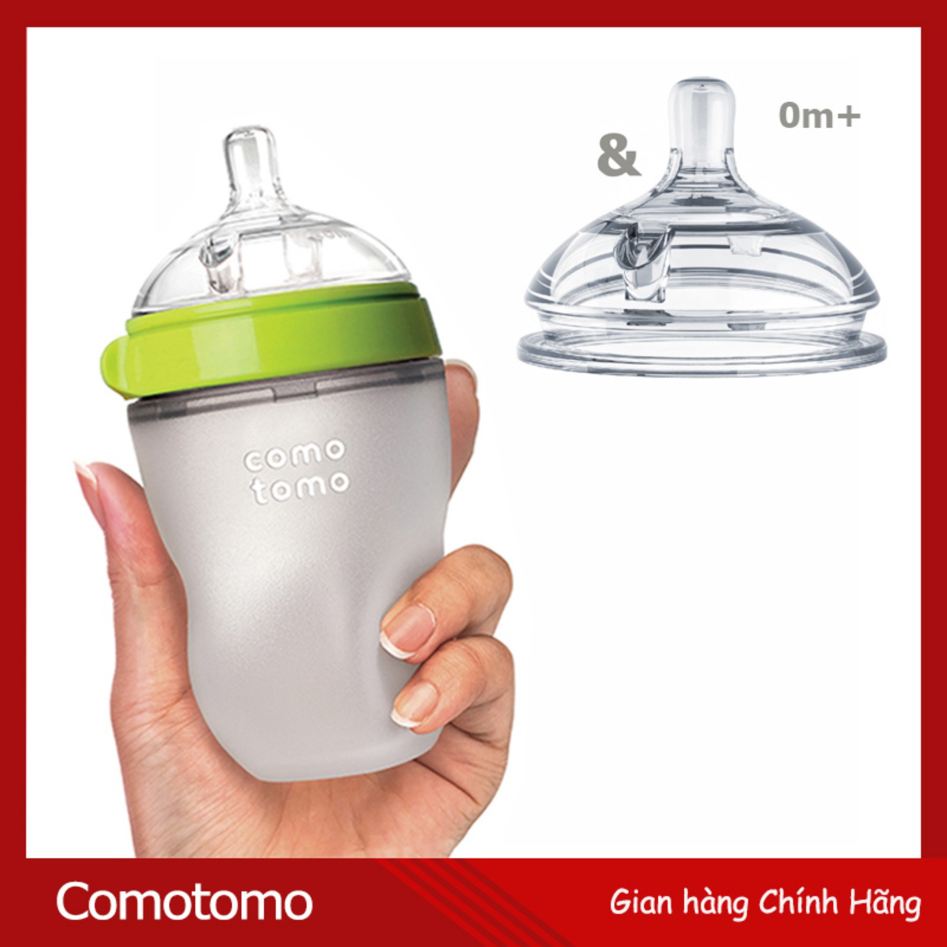 Combo Hợp Lý 1 Bình Sữa Comotomo 250ml Xanh Và 1 Núm Ty Lẻ Size 1 (Hãng phân phối chính thức)