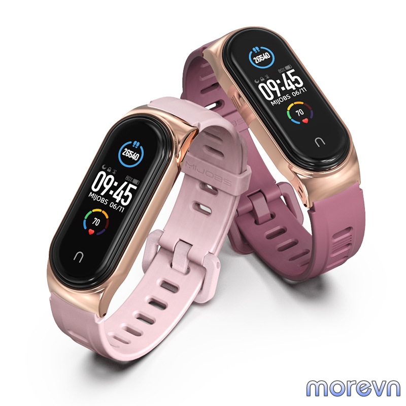 Dây đeo silicon mặt kim loại cs mi band 5 mijobs, dây đeo thay thế miband 5 viền cong cs mijobs