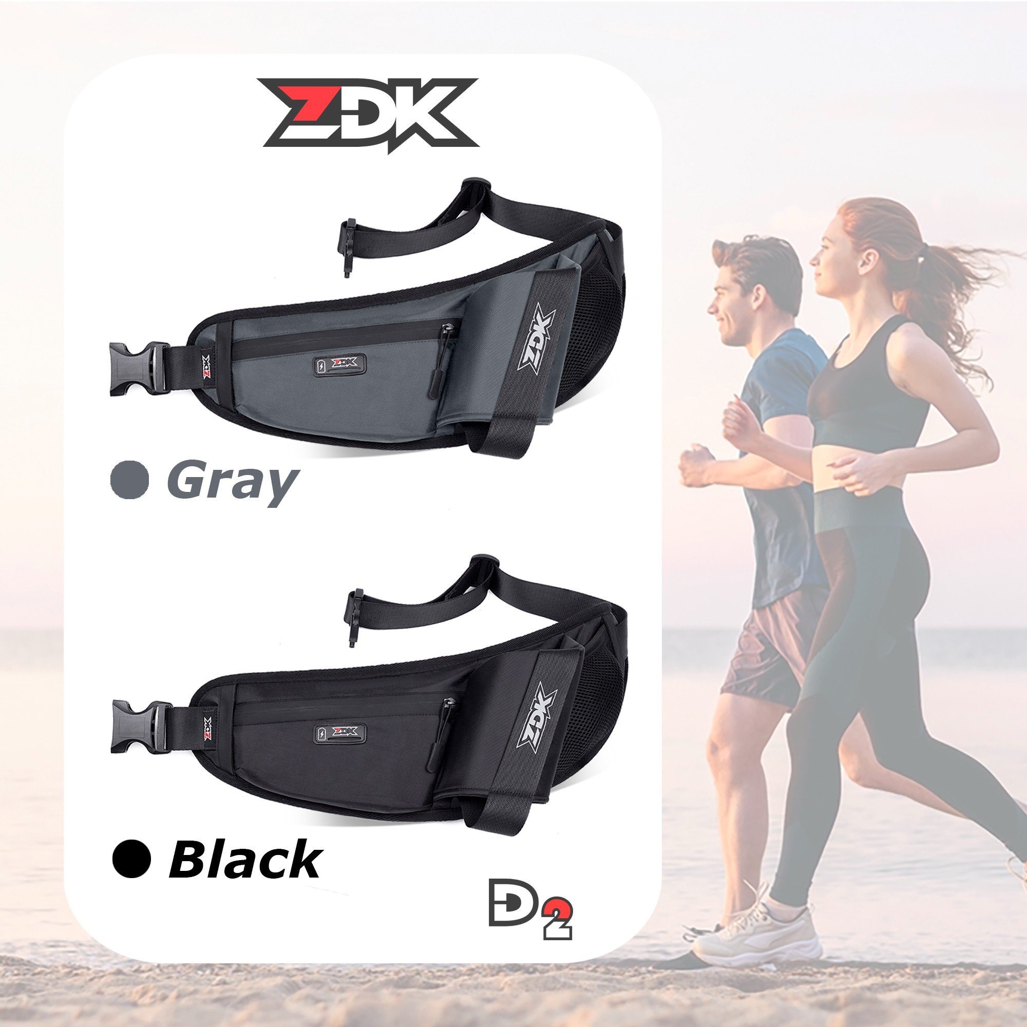 Túi chạy bộ, xe đạp thể thao, túi đeo hông, đeo bụng ZDK D2 có ngăn đựng chai nước, logo phản quang, túi kháng nước