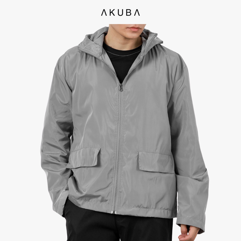Áo khoác dù hoodie nam AKUBA trơn, form oversize, chất liệu dày dặn