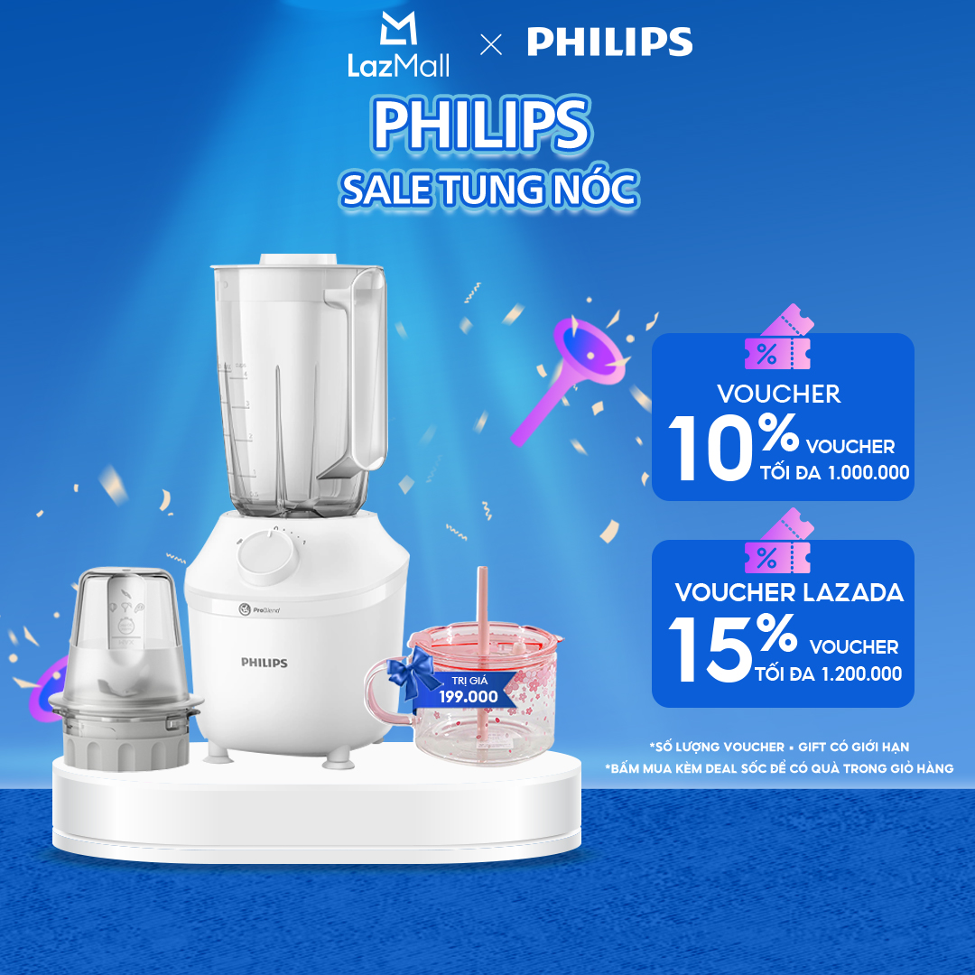 Máy Xay Sinh Tố Philips HR2041/10 450W Lưỡi Dao Xay Sắc Bén Có Thể Nghiền Đá-Xay Nhuyễn Mịn, Không Vón Cục Trong 45 Giây*-Hàng Phân Phối Chính Hãng