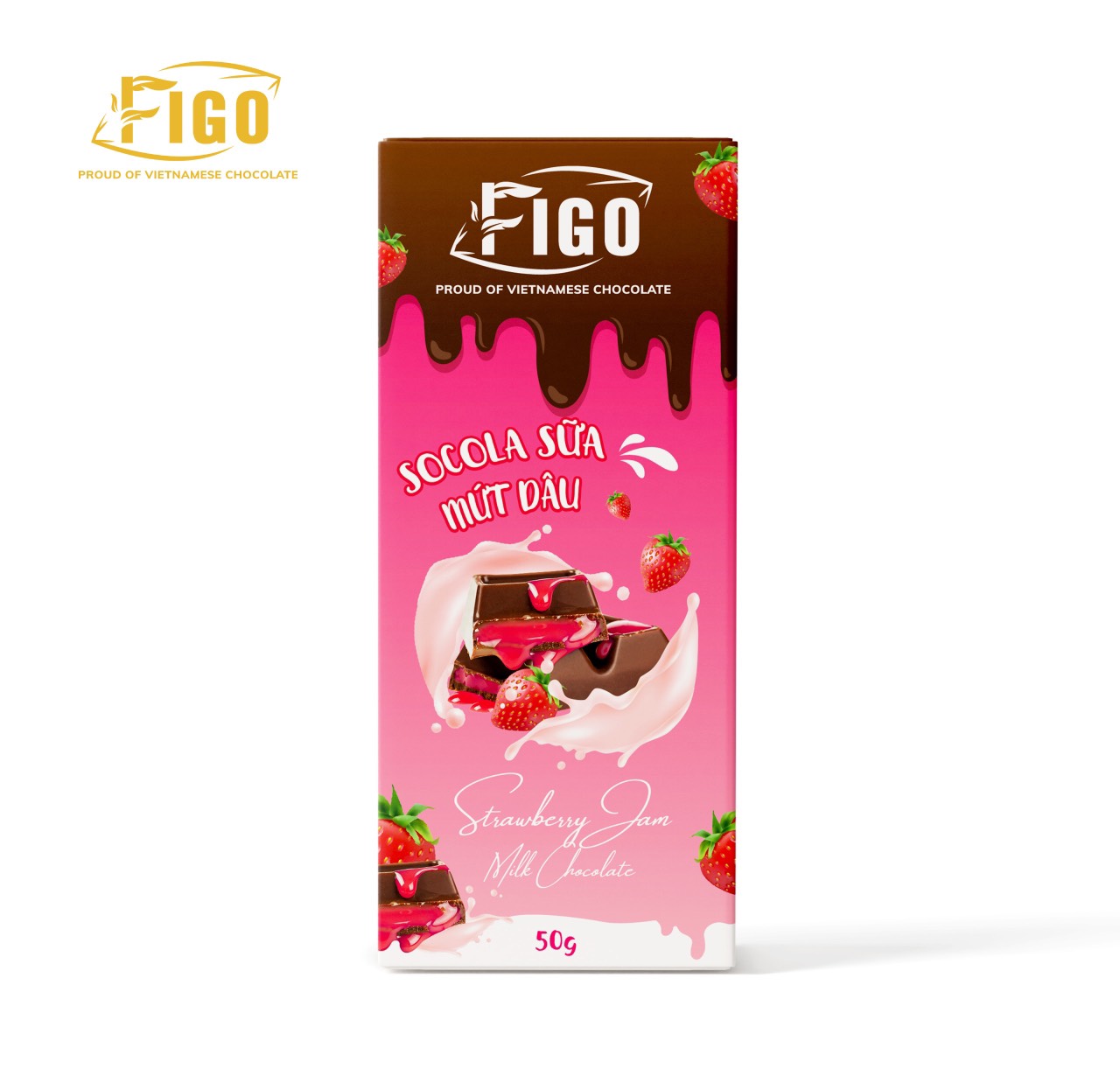 Kẹo socola sữa mứt dâu 50g FIGO, đồ ăn vặt mới hot mới ra