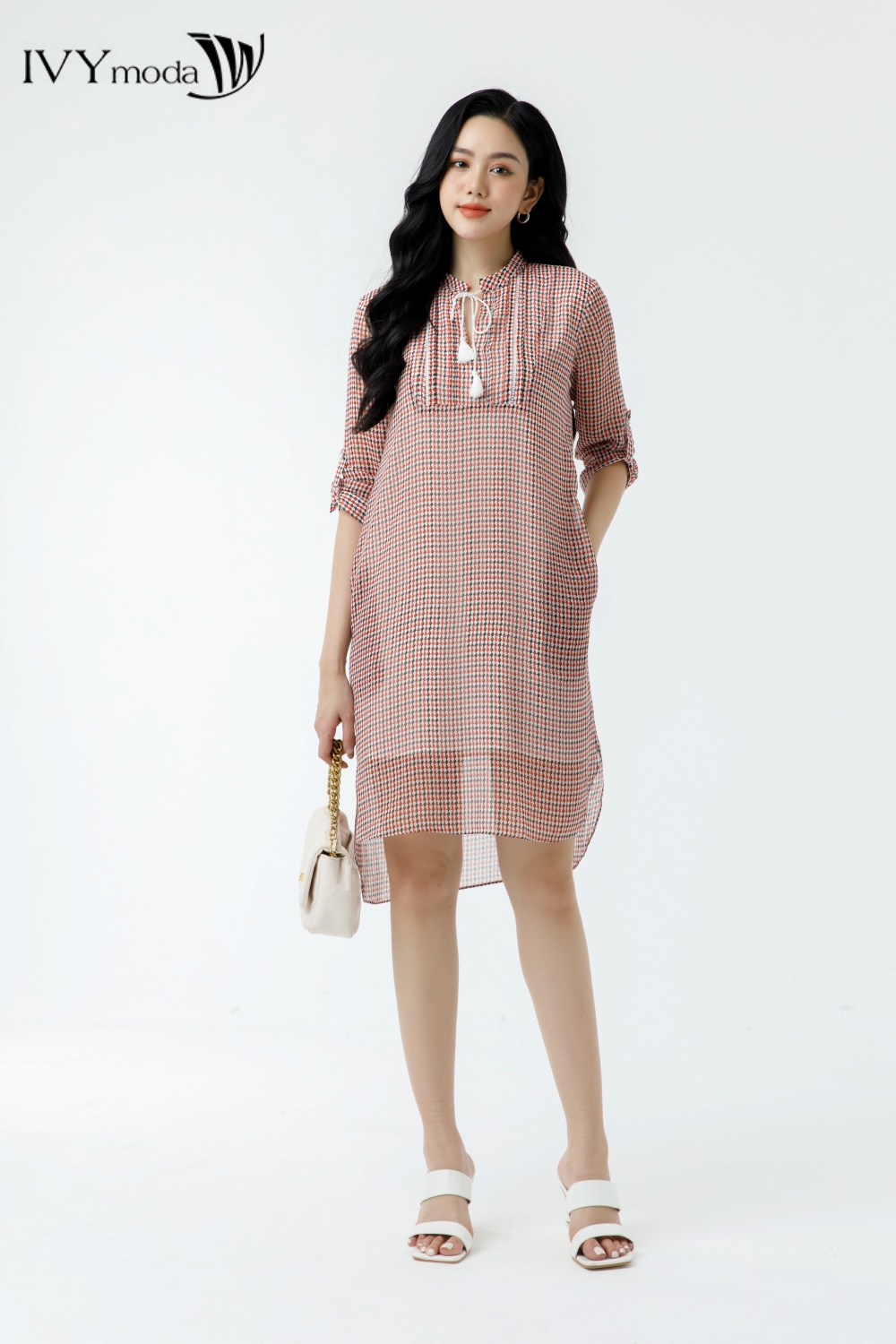 Đầm chiffon 2 lớp cổ tàu xẻ ivy moda ms 48m7476