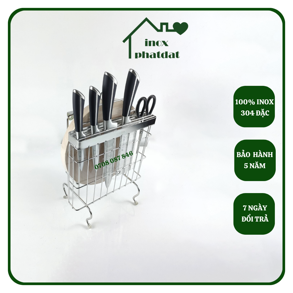 Kệ để dao thớt PHÁT ĐẠT Inox 304 treo tường, giá để dao thớt nhà bếp, đồ đựng dao thớt