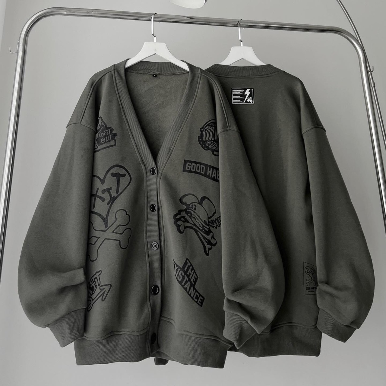 Áo khoác CARDIGAN đen HABITS vải nỉ lót bông form rộng chống nắng khoác ngoài unisex nam nữ
