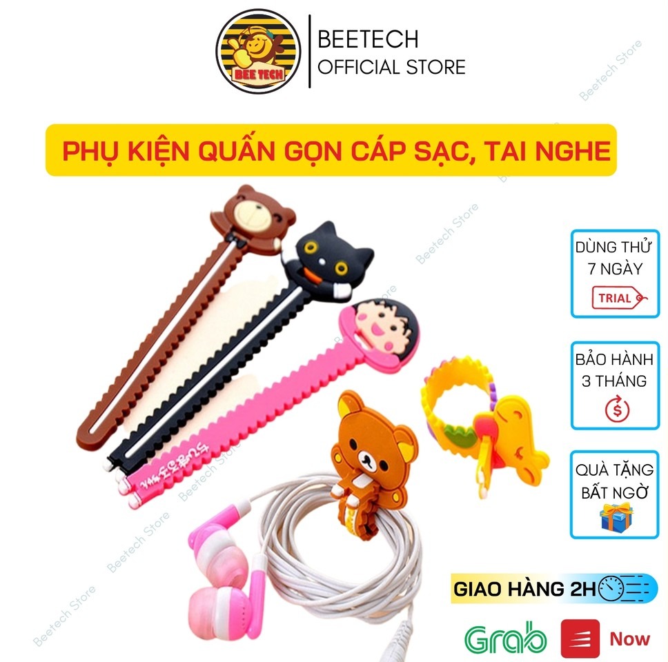 Dây quấn gọn sạc cáp, tai nghe hình dễ thương dạng cài và dạng bấm tiện lợi - Beetech