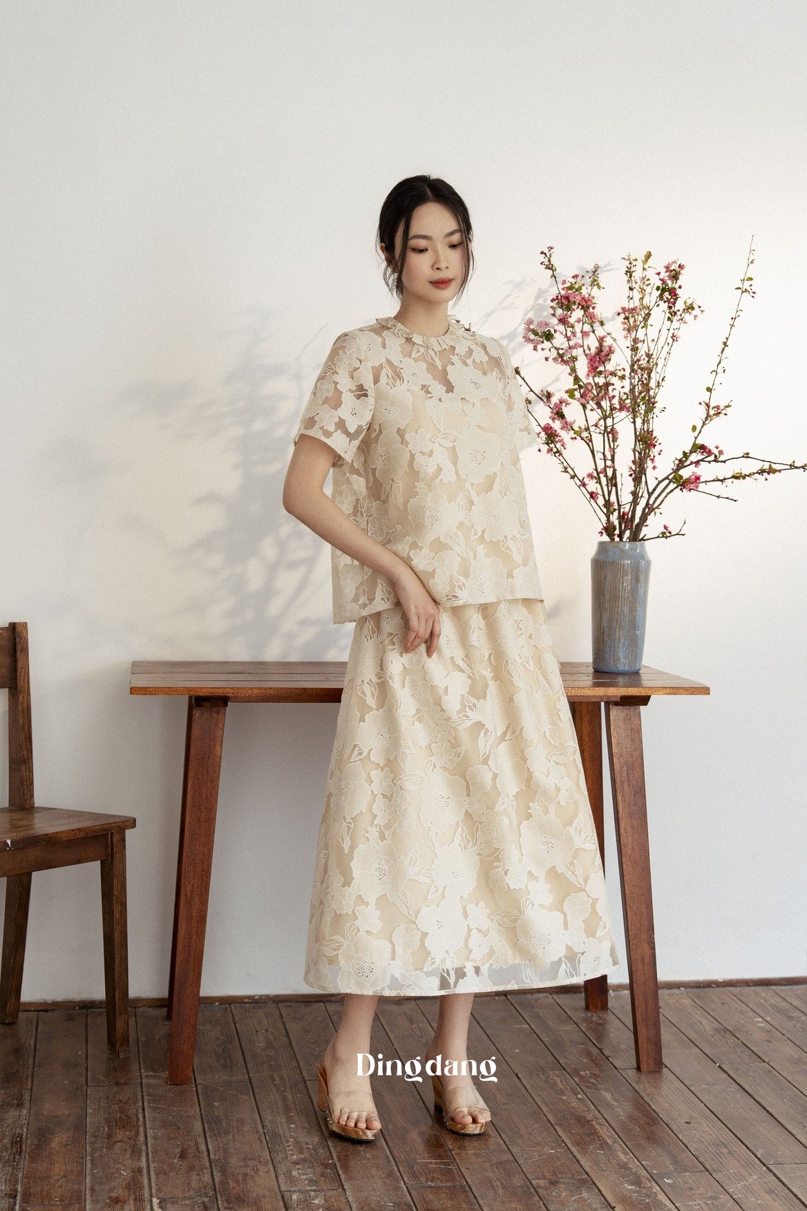 Set áo váy voan hoa - Đing Đang