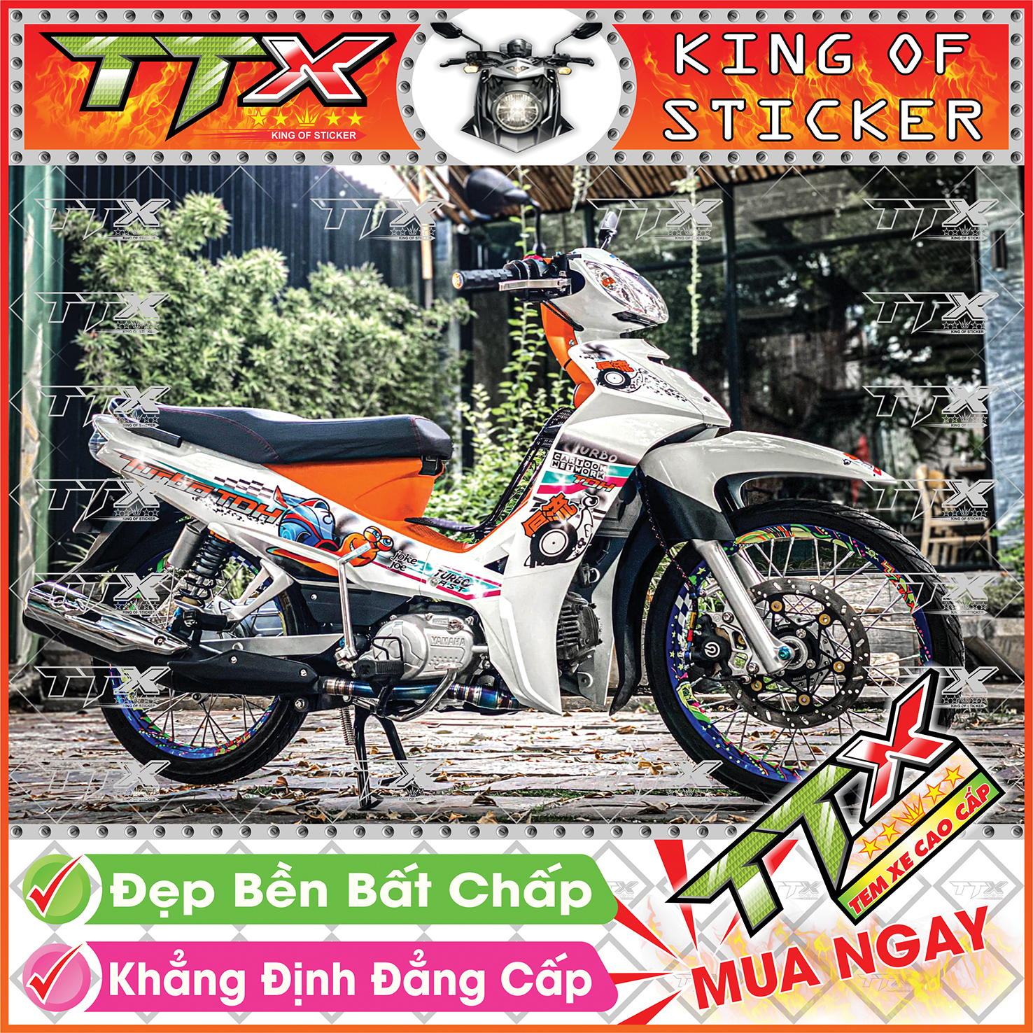 Tem xe sirius trắng xám turbo - tem sirius xám trắng siêu đẹp - mẫu team sirius trắng xám