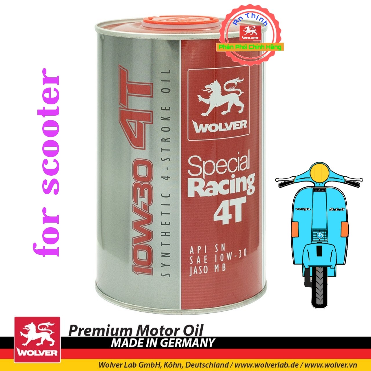 Nhớt Xe Tay Ga Full Tổng Hợp WOLVER SPECIAL RACING 10W30 SN 0.8L Nhập Khẩu Nguyên Lon Từ CHLB ĐỨC