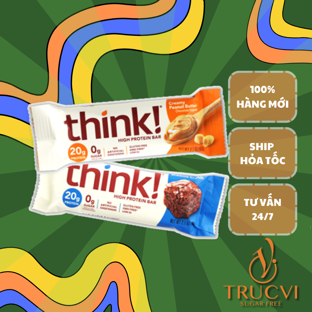 Thanh Protein Bar không đường Think!( gymer, eat clean, keto, tiểu đường)