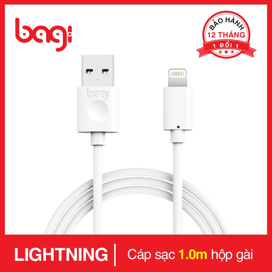 Dây cáp iphone tiêu chuẩn Bagi IB100 dài 1m bảo hành 12 tháng 1 đổi 1, chất liệu nhựa dẻo TPE đáp ứng đầy đủ yêu cầu Rosh, PAHs, NP, và FDA