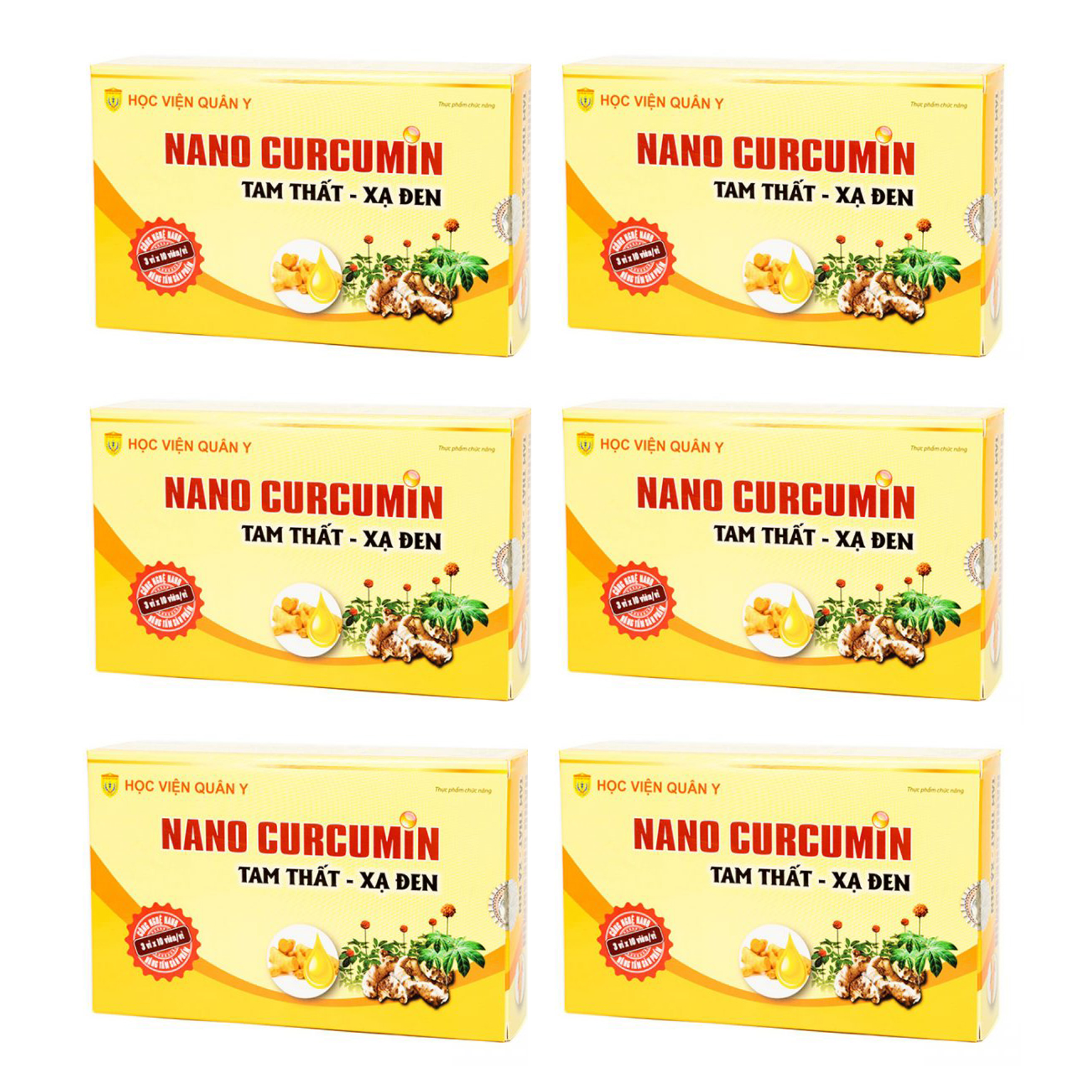 Liệu trình 1,5 tháng 6 hộp Nano Curcumin Tam Thất Xạ Đen Học Viện Quân Y (30 viên x 6) giúp giảm viêm loét đau dạ dày tá tràng tăng cường sức đề kháng làm đẹp da giảm tác dụng phụ khi hóa trị xạ trị