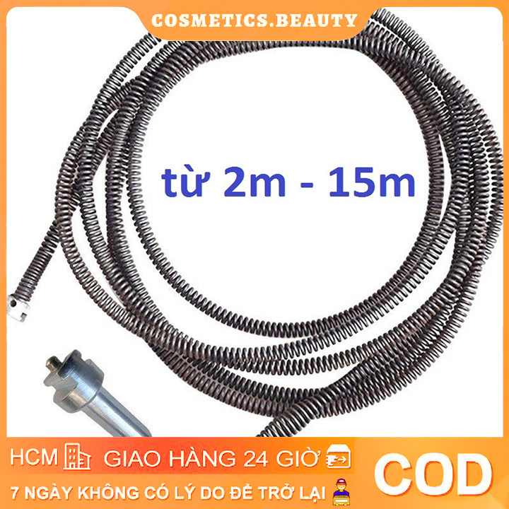 Dây thông tắc cống, thông bồn cầu lò xo inox không gỉ phi 10mm siêu bền dài10m đầu nối máy khoan tam giác (lắp cùng máy khoan để dùng) có tay quay COS