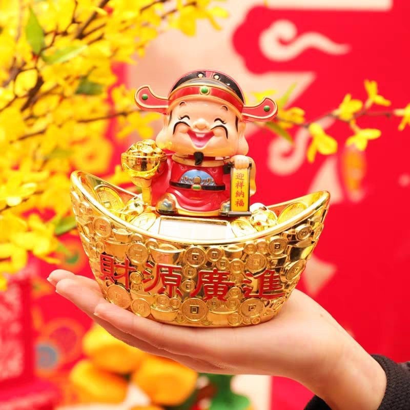 Tượng Thần Tài Chạy Năng lượng Mặt trời - Ông thần tài gật đầu mang lại may mắn tài lộc, quan lộ thăng tiến cho gia chủ