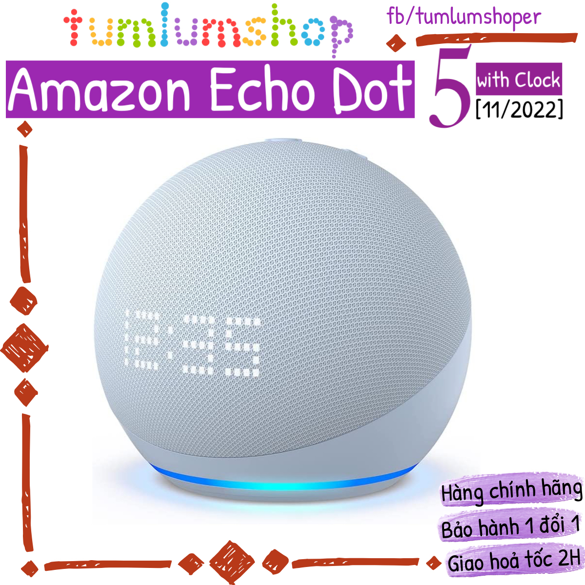 Amazon Echo Dot 5 with clock – Loa bluetooth có đồng hồ thông minh bản mới 2022