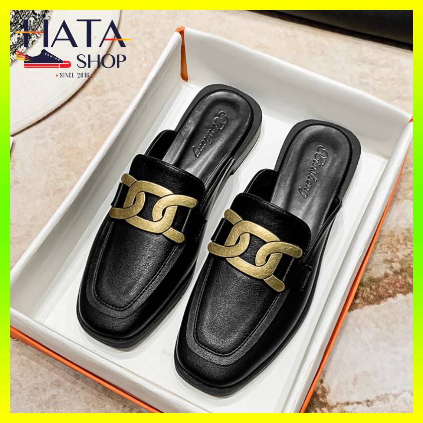 Giày sục nữ sang chảnh khuy đồng xoắn cực đẹp HOT 2023, sục nữ mũi vuông đẹp mang êm chân đi chơi, đi học, đi làm