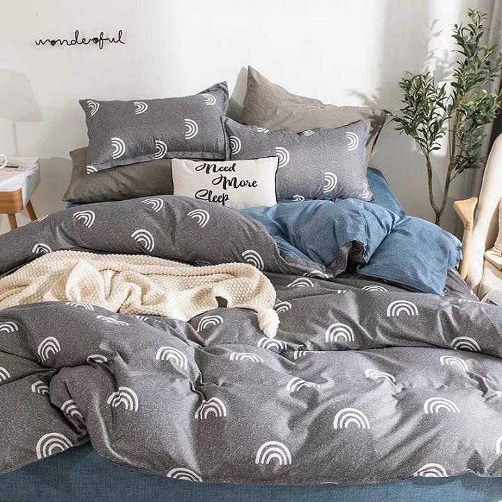 Trọn Bộ 4 Món Chăn Ga Gối Cotton Poly Nhập Mẫu CẦU VỒNG GHI