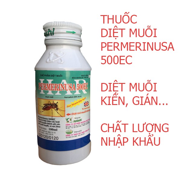 Thuốc diệt muỗi PERMERINUSA 500EC loại 100ml,diệt trừ muỗi truyền bệnh sốt rét,sốt xuất huyết,vi rút Zika