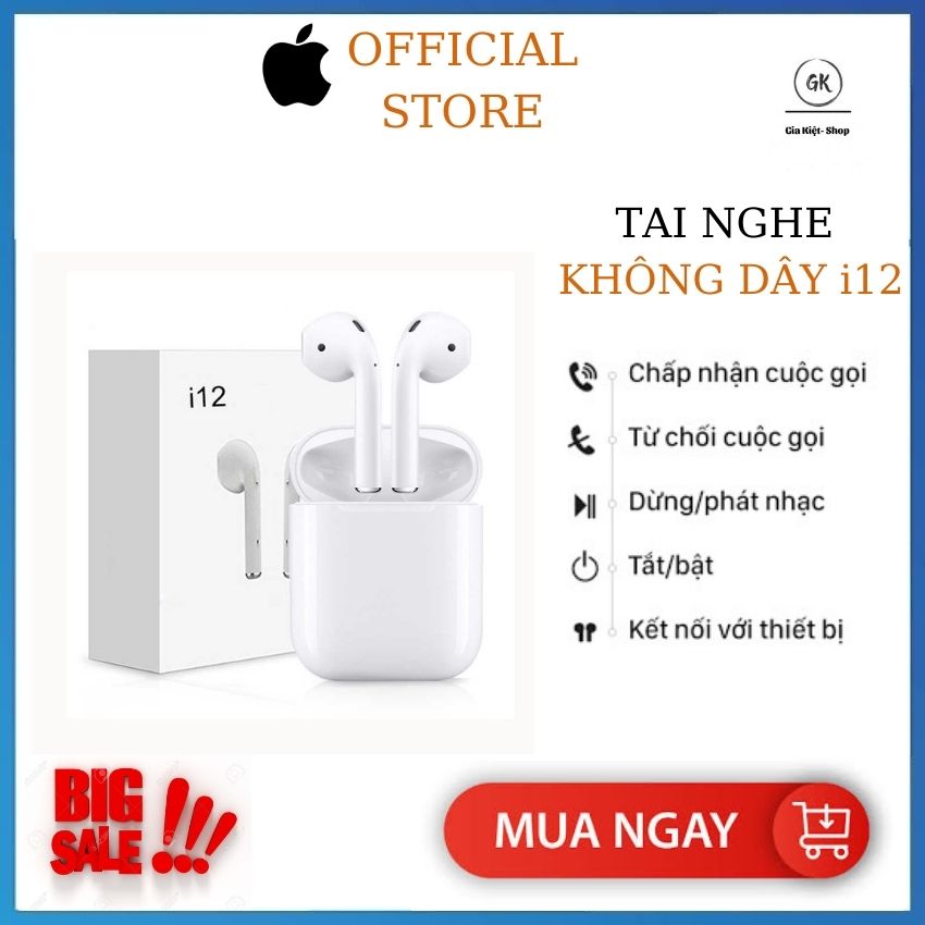 [ SẢ KHO BÁN LỖ ] Tai Nghe Bluetooth i12 TW -, Tai Nghe Di Động Bluetooth Giá R.ẻ, Có Cảm Ứng Vân Tay - Tai Nghe  Bluetooth Không Dây 5.0 Kết Nối Xa 10M. Bảo Hành 12 Tháng. lỗi 1 Đổi 1.