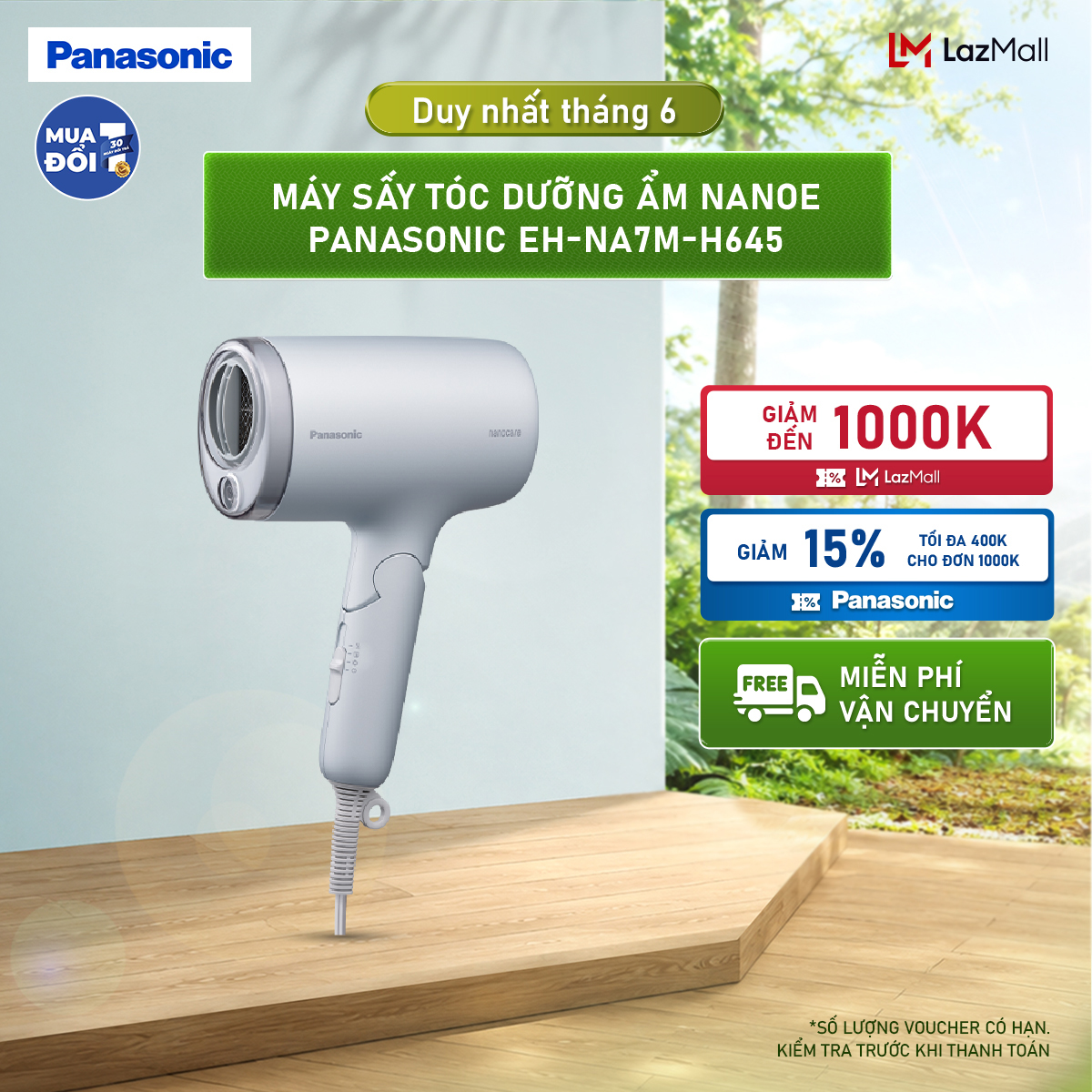 [Độc quyền Online]Máy sấy tóc dưỡng ẩm nanoe Panasonic EH-NA7M mái tóc khỏe và đẹp hơn - thiết kế có thể gập lại - 3 chế độ luồng khí