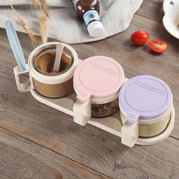 Hộp đựng gia vị 3 hủ Hũ lọ đựng gia vị cao cấp Bộ Hộp đựng gia vị 3 hủ đa năng Hộp đựng gia vị 3 hủ tiện lợi Bộ 3 hũ thủy tinh đựng gia vị