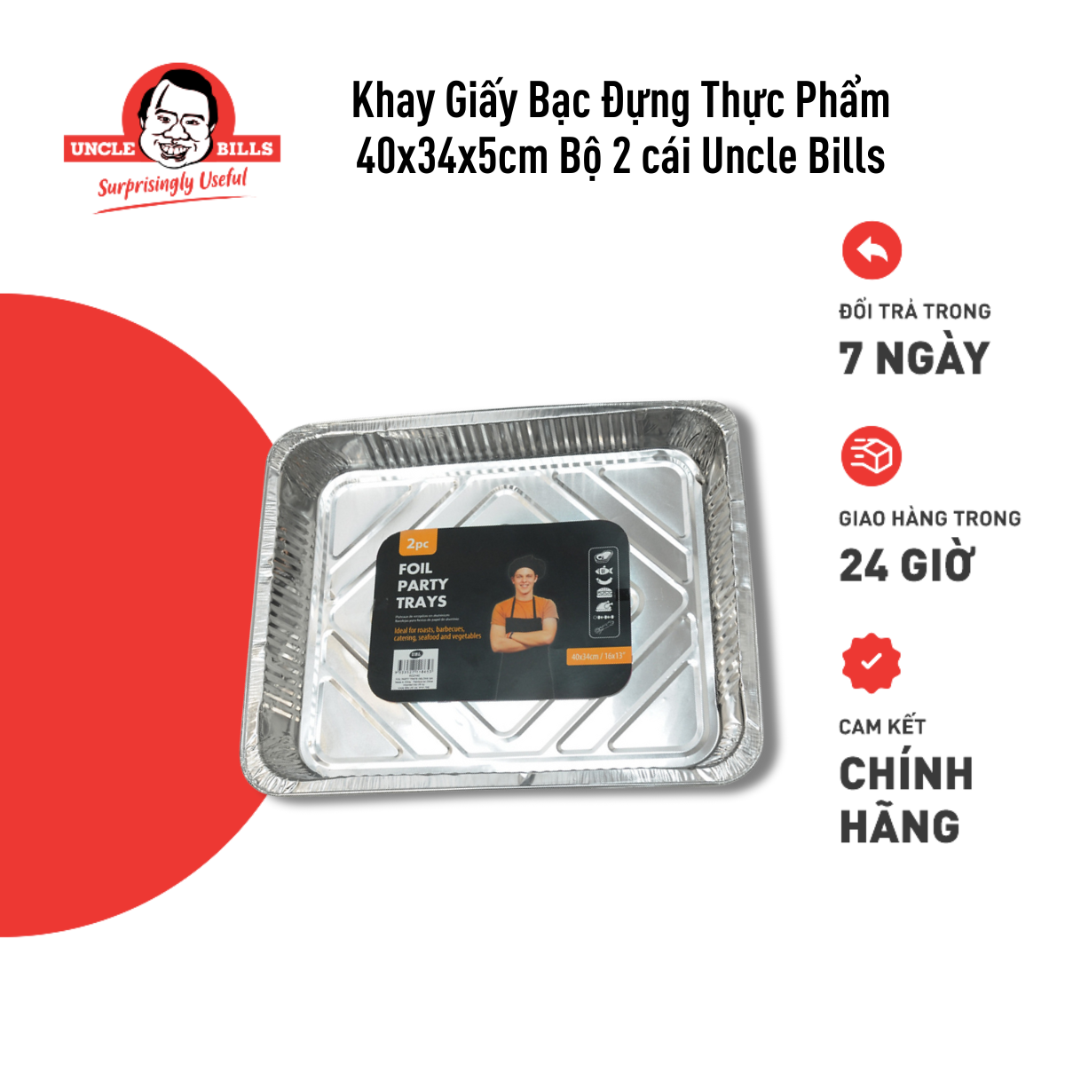 Bộ 2 khay giấy bạc đựng thực phẩm 40x34x5cm uncle bills kc0140