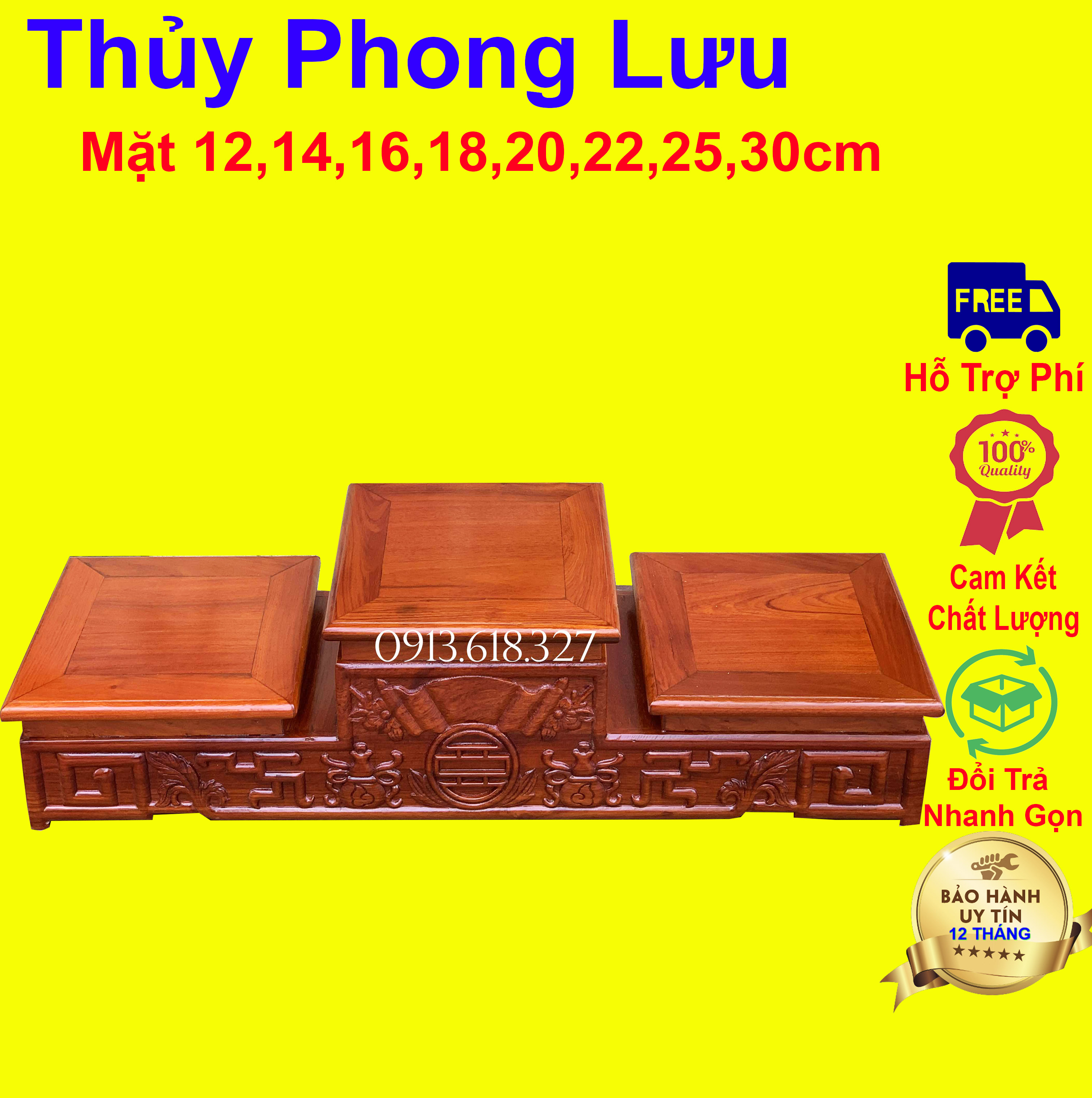 Bục tam sơn gỗ hương đế tam cấp kê bát hương rát vàng