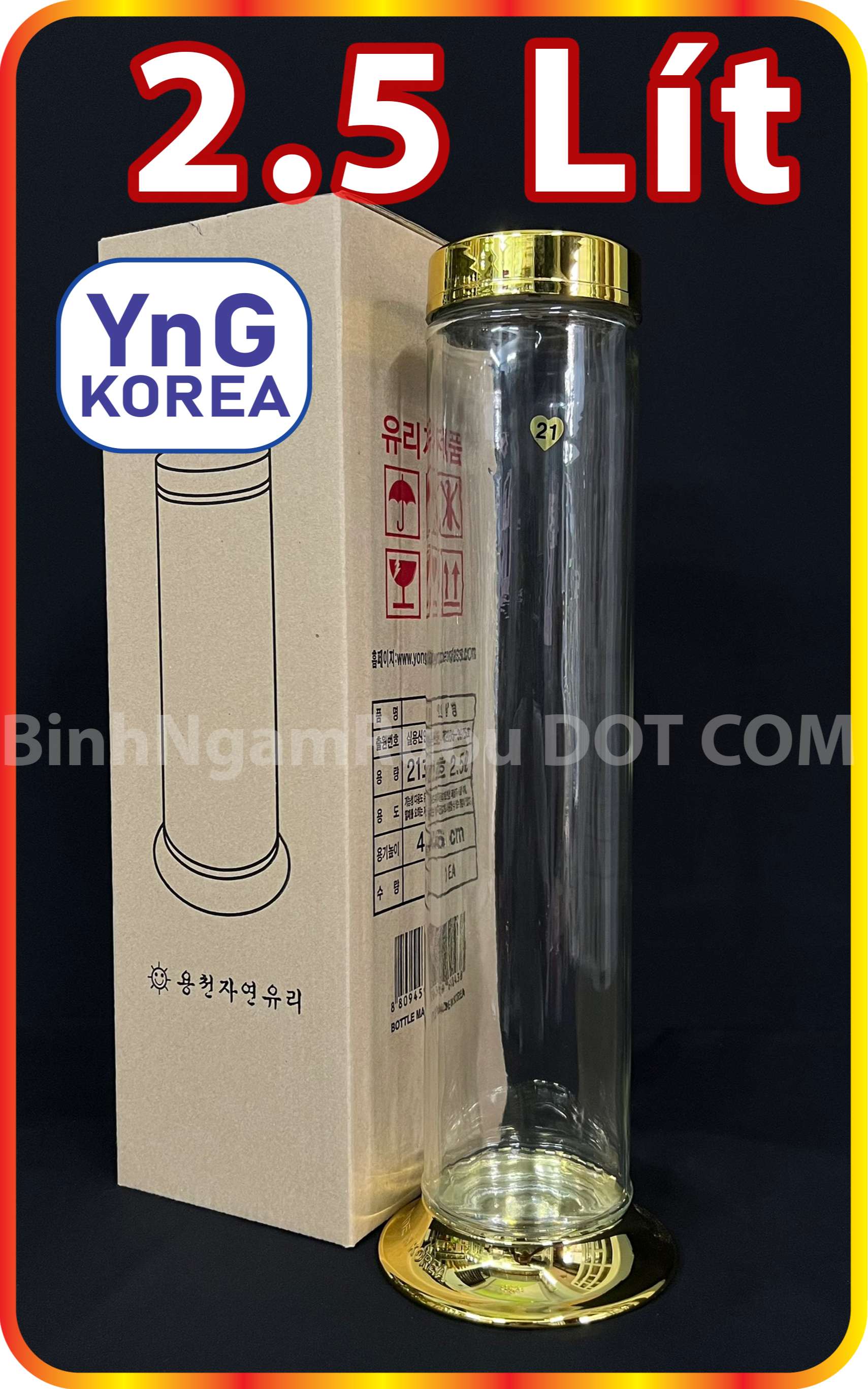 Bình thủy tinh hàn quốc yongcheon n.21 - 2.5 lít - dáng trụ sang trọng - đẳng cấp