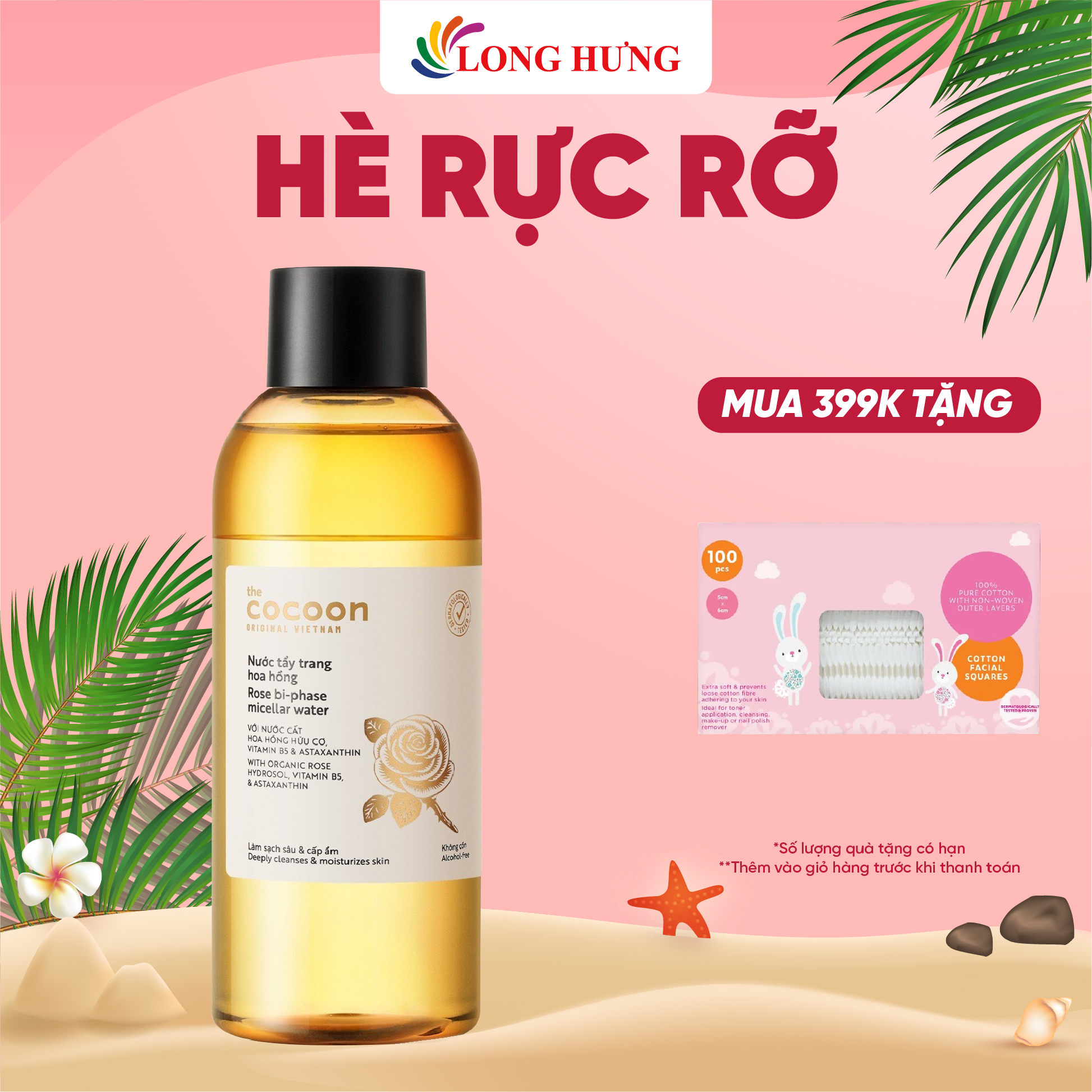Nước tẩy trang hoa hồng Cocoon làm sạch và cấp ẩm - Làm sạch sâu lớp trang điểm, bụi bẩn, cấp ẩm và làm dịu