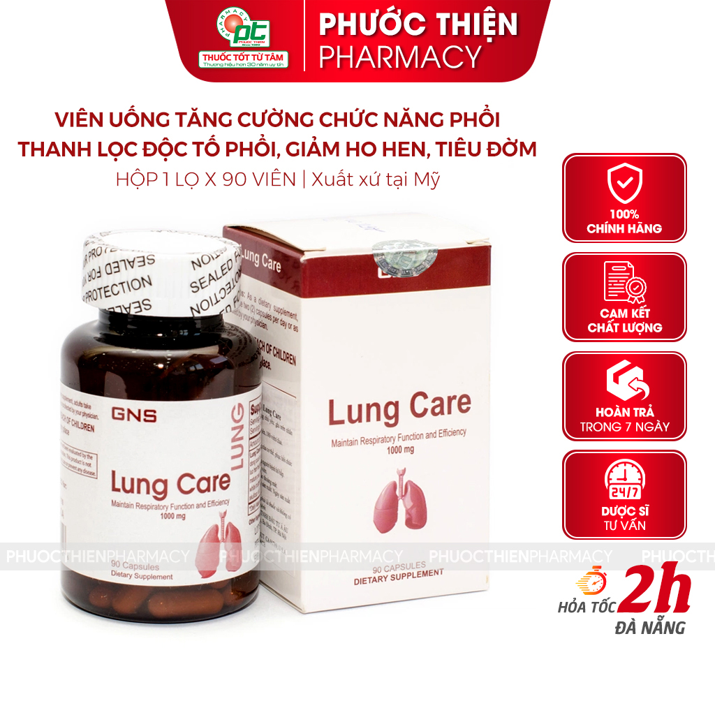 Viên uống bổ phổi, thải độc phổi lung care 1000mg lọ 90 viên - thanh lọc phổi, giảm ho hen, tiêu đờm, detox phổi