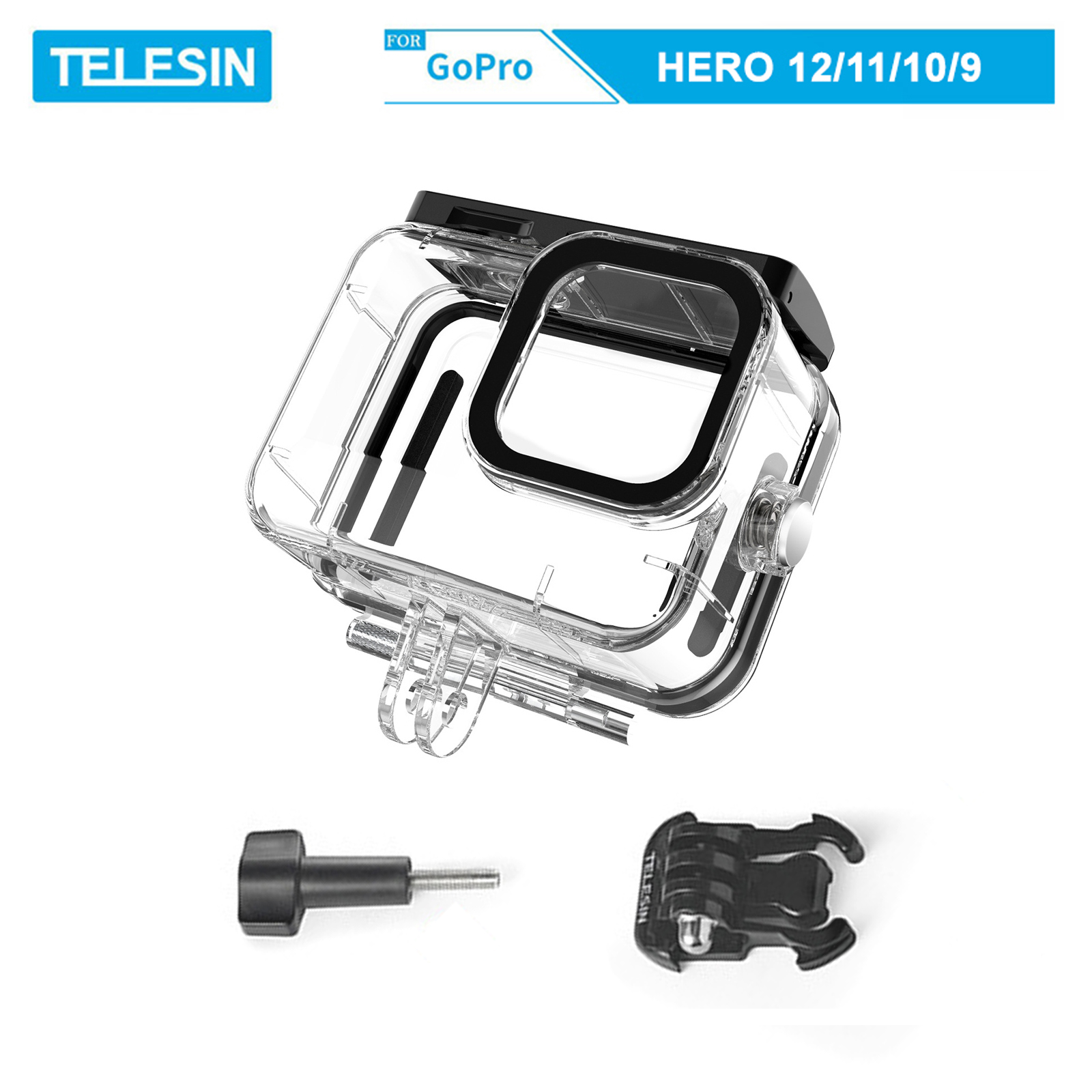 Vỏ chống nước hãng TELESIN dùng cho máy quay GoPro Hero 9, GoPro Hero 10, GoPro Hero 11, GoPro Hero 12