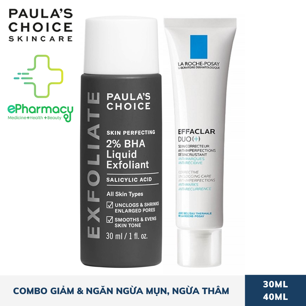 Combo paula's choice bha 2% + kem la roche posay duo+ giảm & ngừa mụn ngừa thâm