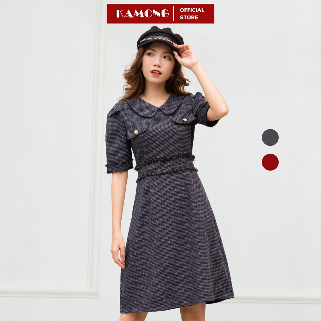 Đầm cổ sen tua eo kamong d131
