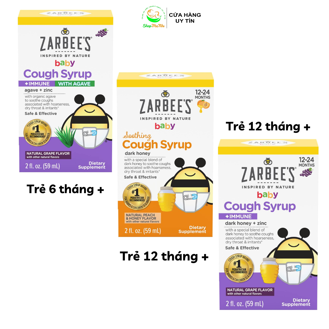Siro ho tiêu đờm tăng đề kháng + kẽm Zinc Zarbee's Baby Cough Syrup cho trẻ sơ sinh 59ml.