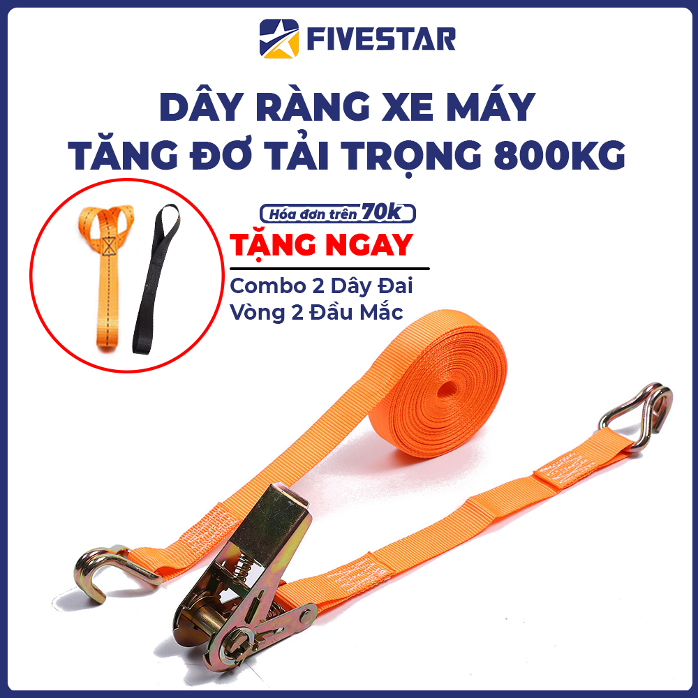 Dây ràng xe máy tăng đơ bản 2.5cm tải trọng 800kg móc J bền bỉ Đủ size 1M đến 15M