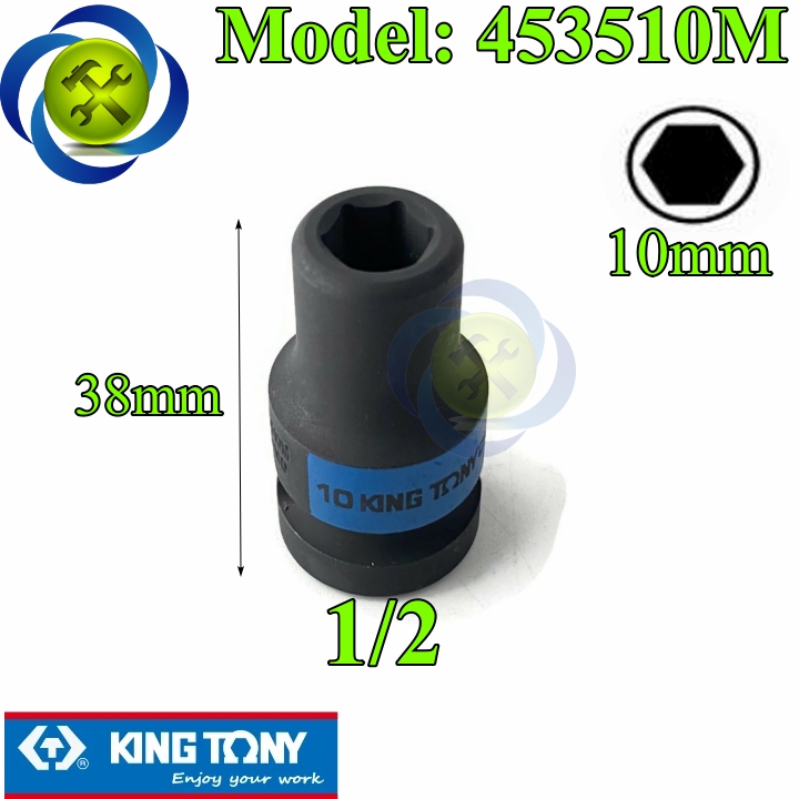 Tuýp 10mm 1/2 kingtony 453510m loại ngắn 6 cạnh màu đen