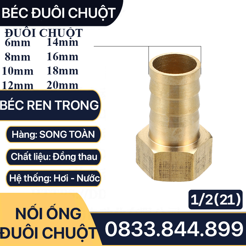  Đầu Nối Ren Trong 21 Đuôi Chuột Cắm Ống Mềm Lòng Trong Đồng Brass Barbed Hose Fitting 
