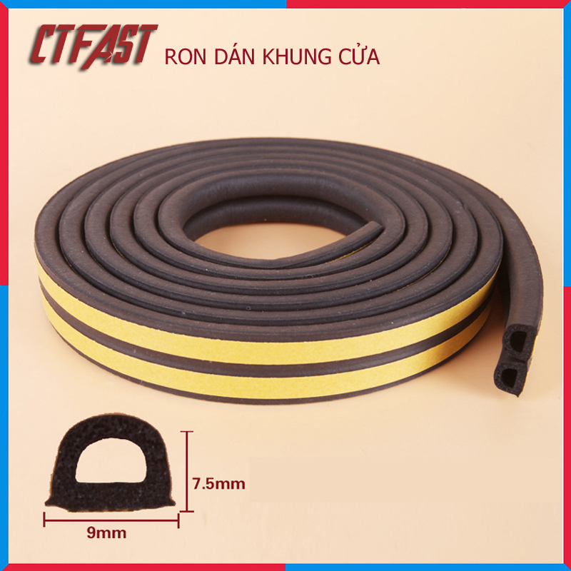 Cuộn 10 Mét ( Sợi Đơn) Ron Dán Khung Cửa Đi , Cửa Sổ Chính Hãng CTFAST : Giảm Tiếng Ồn Va Đập, Ngăn Bụi, Ngăn Côn Trùng Size 4mm 6 mm 8 mm 10 mm
