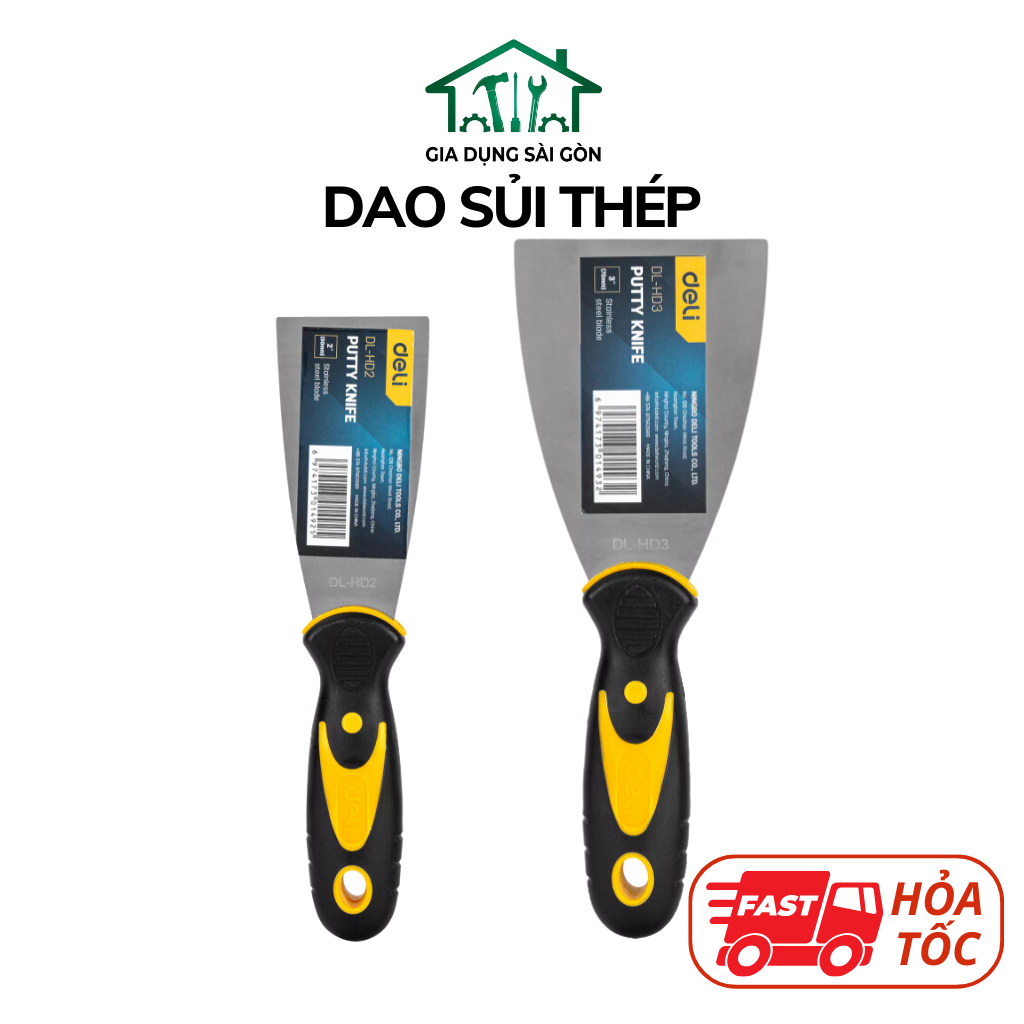 Dao sủi thép không gỉ - Dao cạo sơn chính hãng Deli - Xẻng cạo vệ sinh bề mặt