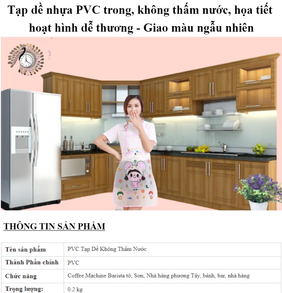 Tạp dề nhựa PVC trong, không thấm nước, họa tiết hoạt hình dễ thương