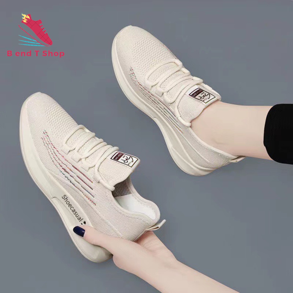Giày Thể Thao Nữ Sneaker Thoáng Khí Casual Viền Màu Thoáng Khí