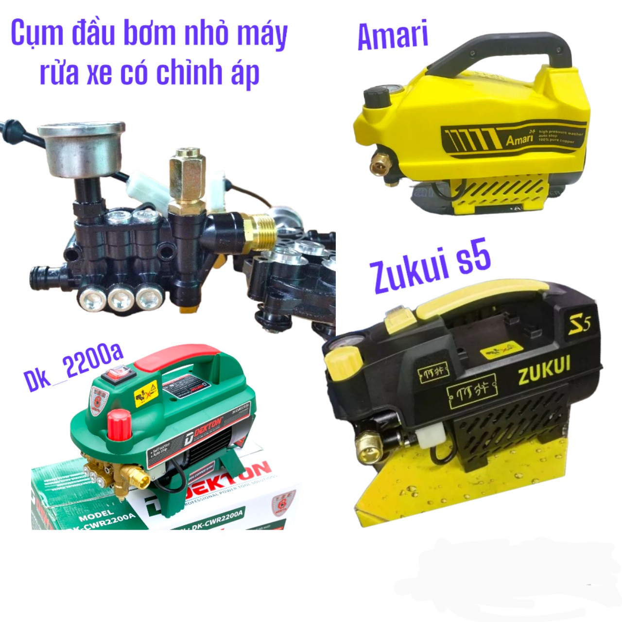 cụm đầu bơm lắp máy rửa xe có chỉnh áp nhỏ Zukui , boss , sumo...